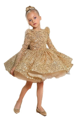 Vestido De Novia Con Lentejuelas Para Niñas, Vestido Dorado