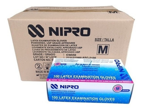 Guantes De Látex Nipro Caja X 100 Unidades Talla M