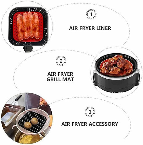 Tapete Protetor Forro Silicone Quadrado Air Fryer 21,5 Cm Cor Vermelho