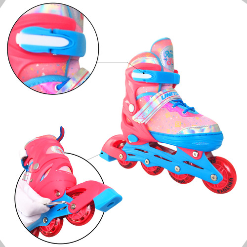 Patins Inline Infantil Com Kit Proteção Completo Com Led