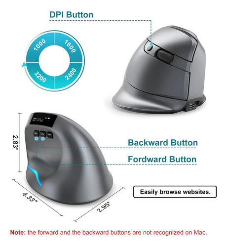 Ratón inalámbrico ergonómico gris para juegos Zelotes F26c Rgb