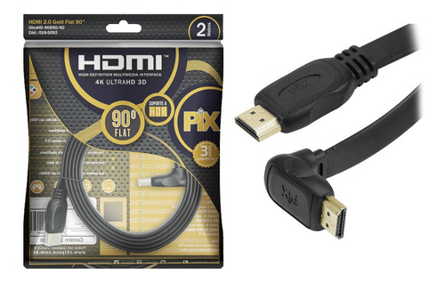 Cabo Hdmi Flat 2.0 Pix 19 Pinos 4k 2 Metros 90 ° 018-5092