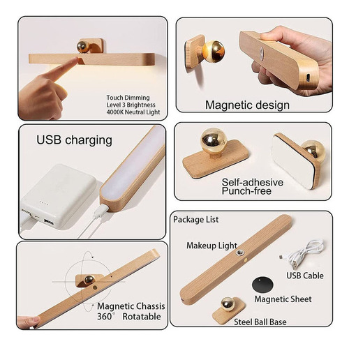 * Luz Led Magnética Recarregable Luz Noturna Regulable Pode
