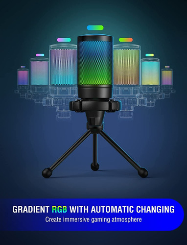 Micrófono Para Juegos Fifine, Usb-c, Condensador, Rgb, Trípo