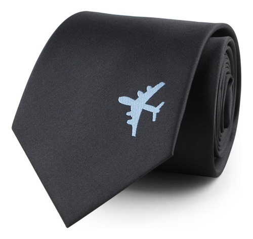 Corbata Negra Logo Avión Piloto | 8cm Ancho