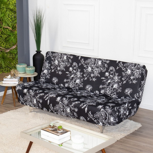 Capa Para Futon Em Malha Estampada Geometrica 2 Lugares Cor Preto Floral