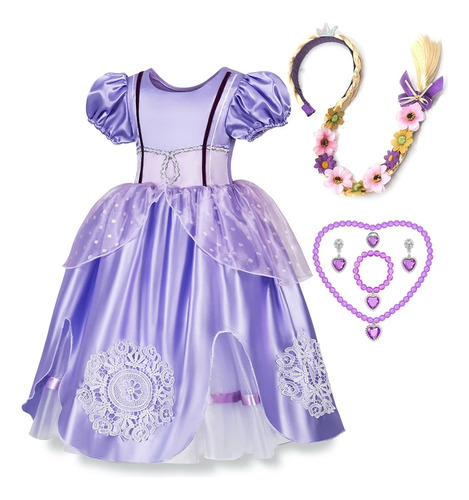 Vestido De Princesa Sofía Para Niña Con Apliques De Enca [u]