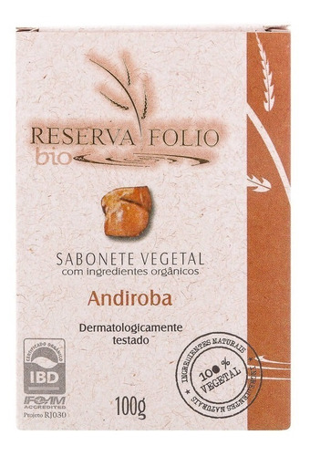 Sabonete Vegetal Orgânico Andiroba 100g  Reserva Folio
