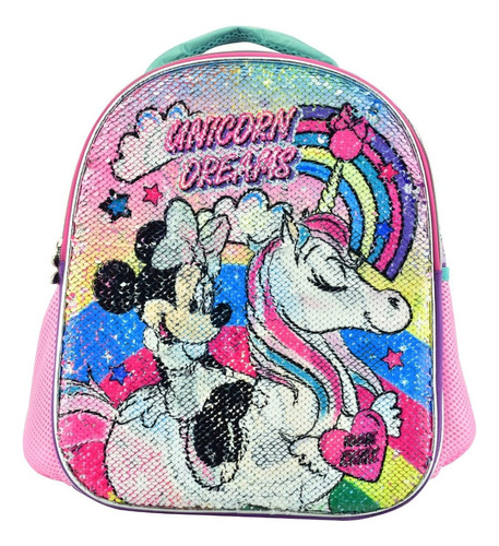 Mochila Minnie Unicorn Lentejuela Kinder 157876 Original Ruz