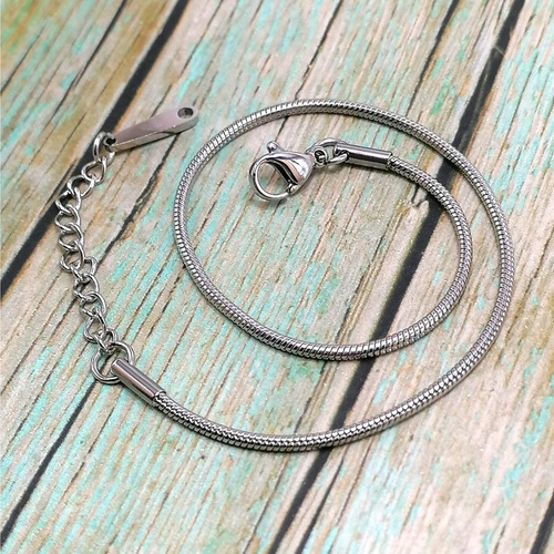 Imagen 6 de 10 de Pulsera De Tobillo Pie Mujer De Acero Panza De Víbora Plata