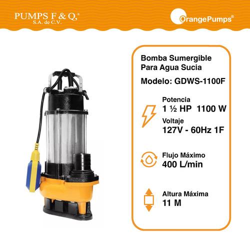 Bomba Sumergible Agua Turbia Y Sucia 1 1/2 Hp Gdws-1100f