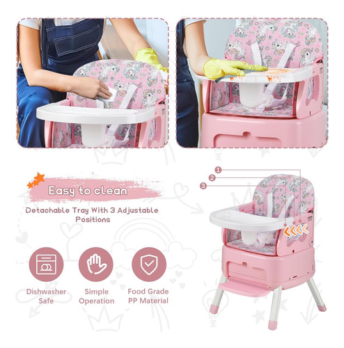 4 En 1 Silla Alta De Bebé Portátil, Silla Alta Convertible Y