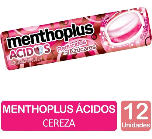 Menthoplus Caramelos Acidos Cereza 27,2 Gr Caja X12 Unidades