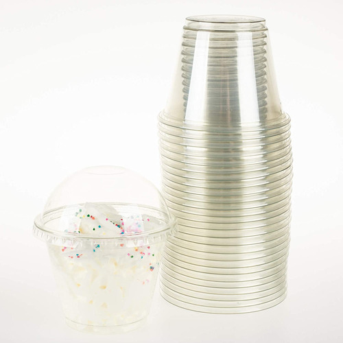 Juego De 25 Vasos Plásticos Transparente Con Tapas De Cúpula