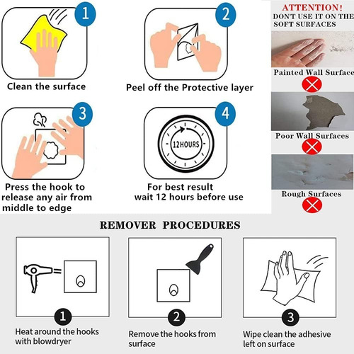 Imagen 9 de 10 de Gancho De Pared X3 Portatil Adhesivo Soporte De Hasta 15 Kg