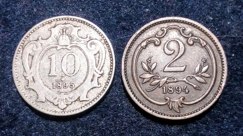 Moneda Austria 2 1894 Y 10 Heller 1895. Lote X 2 Uni (Usado)