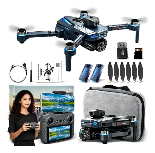 Drone Gt8 Profissional 4k Gps Tela No Controle 2 Baterias Preto