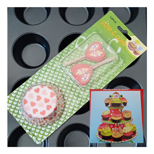 Molde Antiadherente Cupcake Capsulas Y Stand Navideño