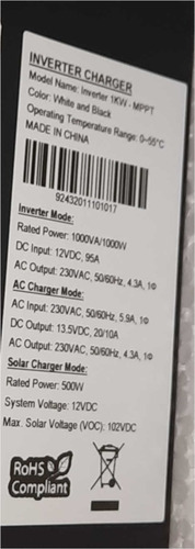 Imagen 2 de 2 de Inversor Cargador 1000w 12v Con Mppt Para 500w 40a