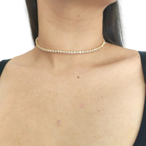Kit 3 Colar Choker Fita Laminada Malha Cravejado Tendência Cor Dourado