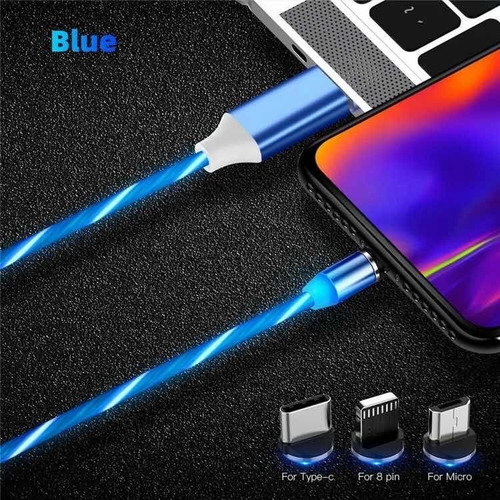 Imagen 2 de 6 de Cable Cargador Usb Magnético De Luz Led Con 3 Tipos De Punta