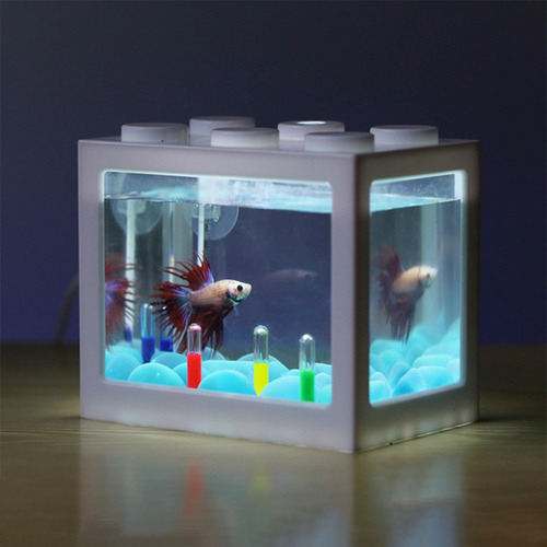 Imagen 7 de 9 de Mini Tanque De Peces Usb De Escritorio Led Acuario Kit Azul