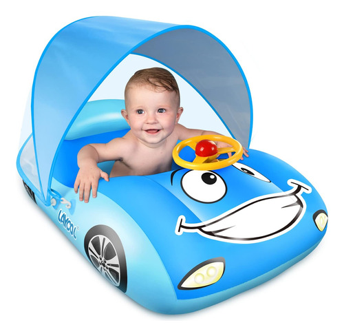 Baby Pool Float With Upf50 Adjustable Canopy,car Shaped Baby