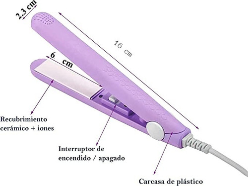 Imagen 2 de 3 de Planchita Pelo Flequillo Mini Plancha De Viaje Estuche