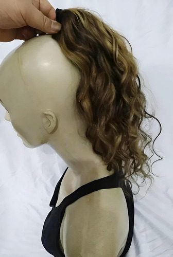 Aplique Rabo De Cavalo Cabelo Humano Mechas Loiras E Tic-tac Castanho Com Mechas Loiras - Mechado