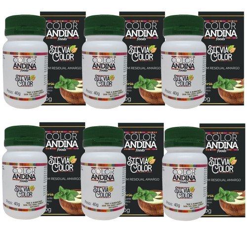 Kit 6x Adoçante Color Andina Stevia Natural Resid Amargo 40g