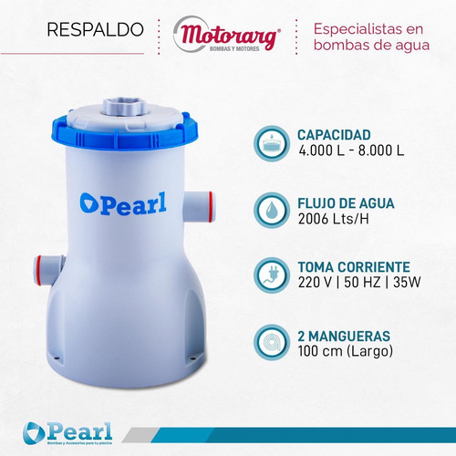 Imagen 2 de 10 de Bomba Filtro Para Pileta Lona Pearl C/ Mangueras 35 Watts