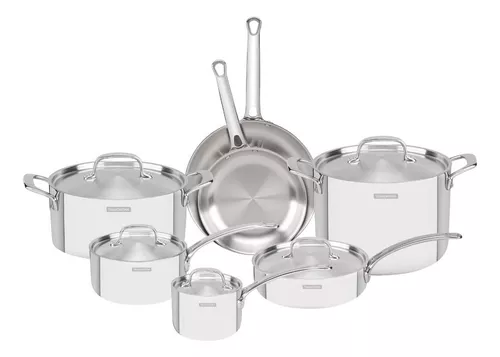 Set Bateria Cocina 4pz Ollas Sarten Tramontina Allegra Acero