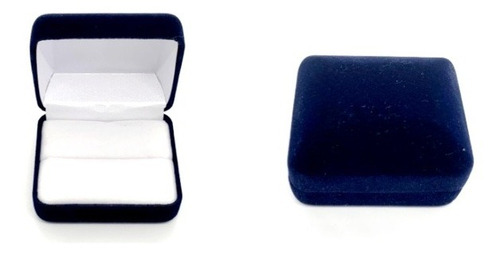 Caja Anillo Terciopelo Azul Diseño Liso, Fondo Blanco, Joyas