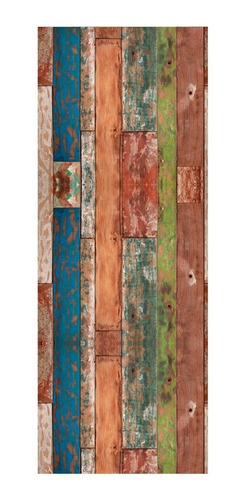 Adesivo Decorativo De Porta Madeira Rustica Colorida