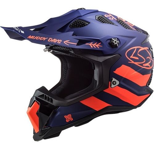 Casco Ls2 Mx700 Cargo Azul Mate Naranja Fluor