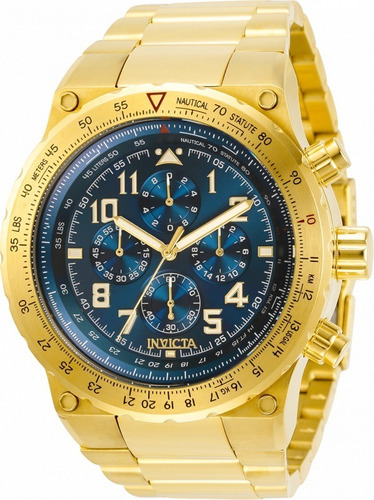 Relógio Invicta 31587 Aviador Ouro 18 K Quartzo Homem Cor da correia Dourado Cor do bisel Dourado Cor do fundo Azul