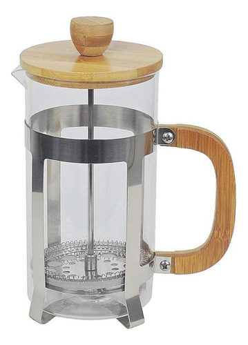 Cafetera Prensa Francesa Manual 600ml Vidrio, Madera Bamboo 