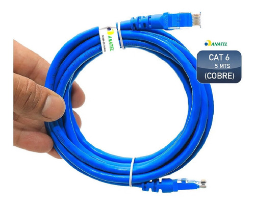 Cabo De Rede Patch Cord Cat5e Blindado Azul - 5 Metros