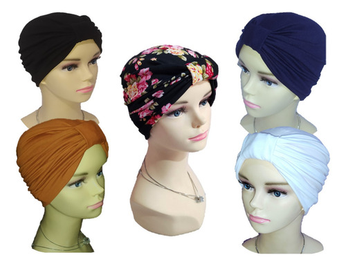 5 Turbantes Para Mujer Oncológicos Alopecia Nudo Color Negro-chedron-marino-blanco-est 42
