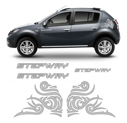 Kit Faixas Sandero Stepway 2012 + Adesivo Tribal Prata