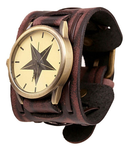 Reloj Retro Punk Rock Brown Pulsera De Cuero Grande Y Ancha