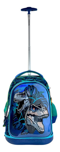 Mochila Ruedas Dinosaurios Jurassic T-rex Chenson Original Azul Dinosaurios