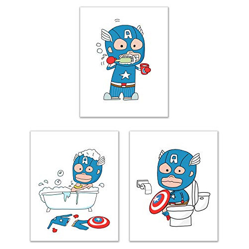 Conjunto De 3 Fotos De Baño Del Capitán América (8 P...