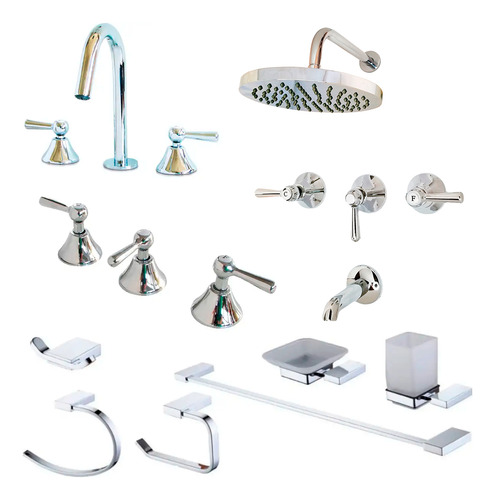 Griferia Baño Completa Set Accesorios Aqualaf Itati Lever P