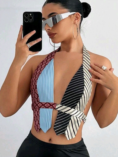 Top Y2k Tendencia Corbata Importada Estampado Descubierta