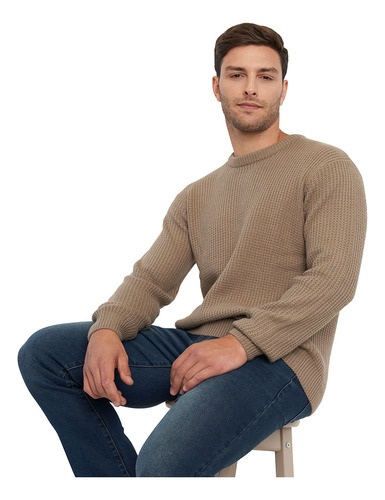 Sweater Hombre R-neck Ecru Liso Corona