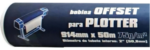 Bobina Para Plotter 914mmx50m, 75g/m2 P. Sulfite 2 Dim Cor Branco