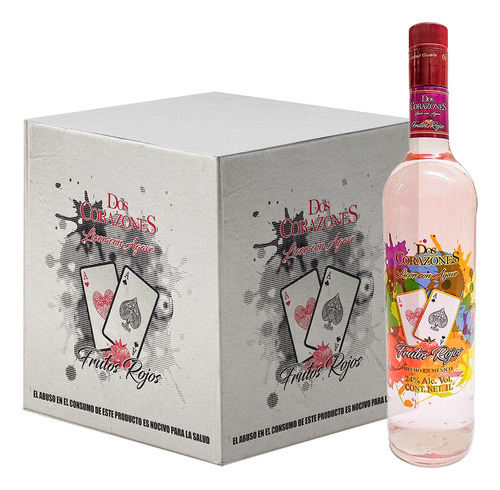 Caja Licor Con Agave Dos Corazones Frutos Rojos 1l