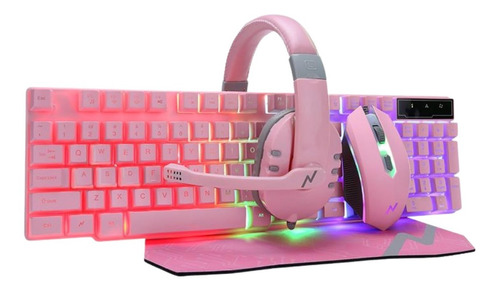 Kit Gamer Noga Nkb411 Teclado Mouse Auricular Pad Combo Rosa