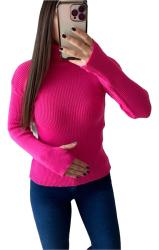 Polera Lana Mujer Ajustada Con Pasa Dedo Dedal
